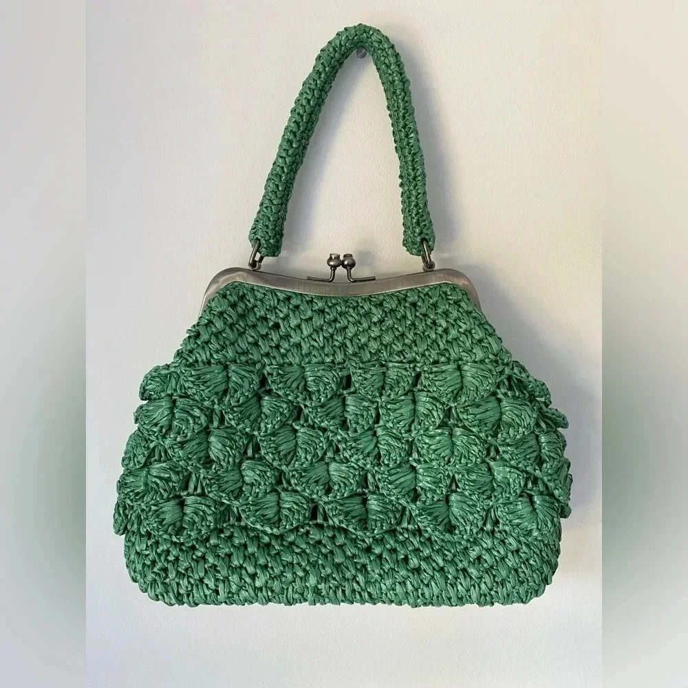Patricia Nash Bag Laureana Scalloped Raffia Frame Satchel Green